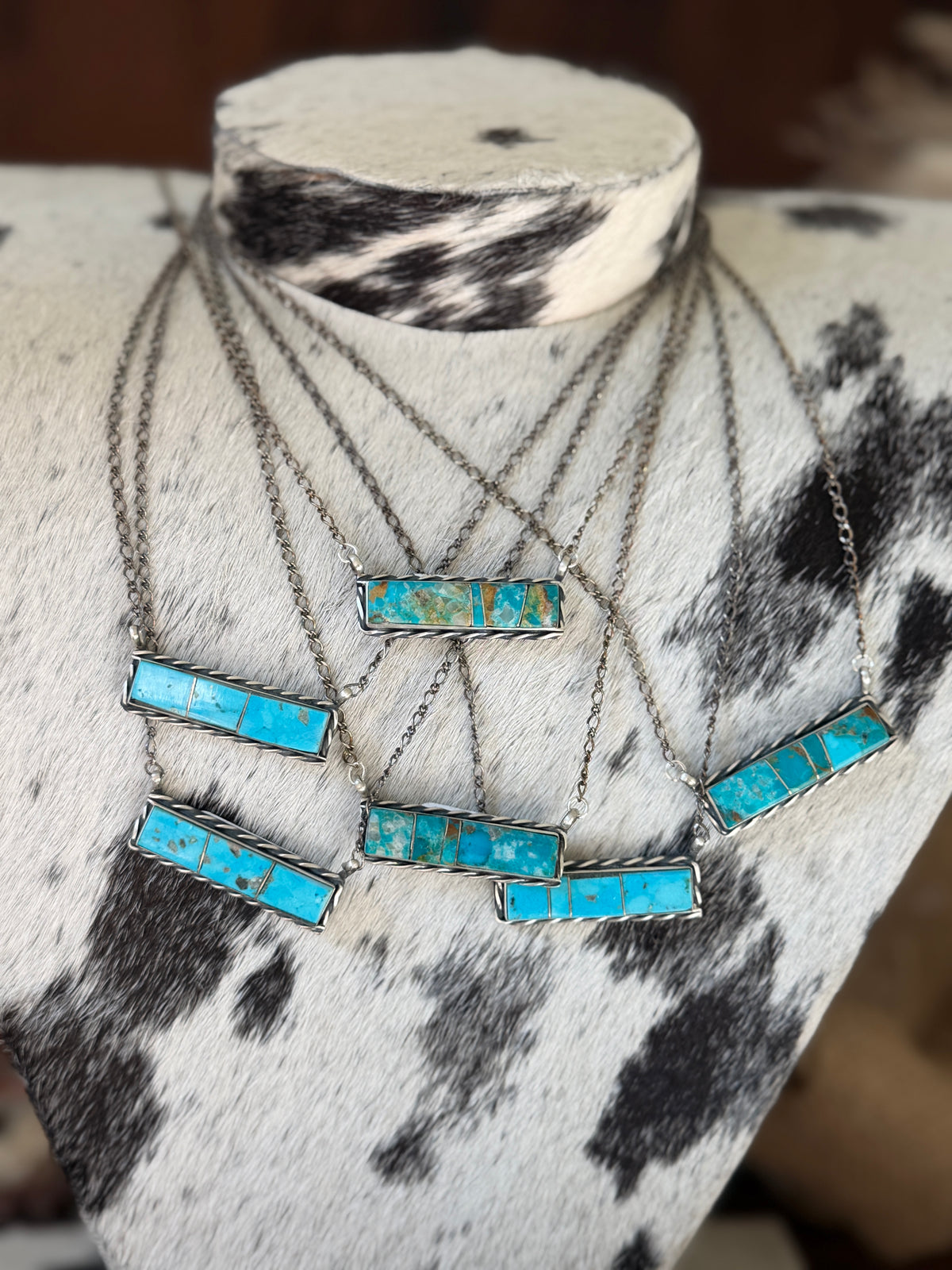 Steve Francisco Kingman Turquoise Bar Necklace – Native Made 925 Sterling Silver | 18"