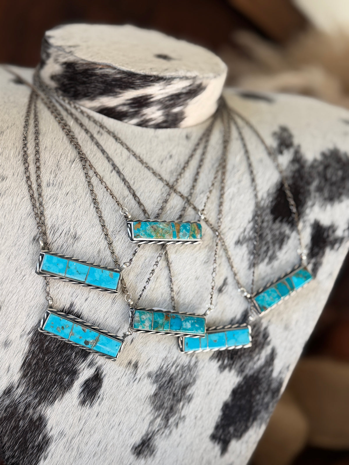 Steve Francisco Kingman Turquoise Bar Necklace – Native Made 925 Sterling Silver | 18"