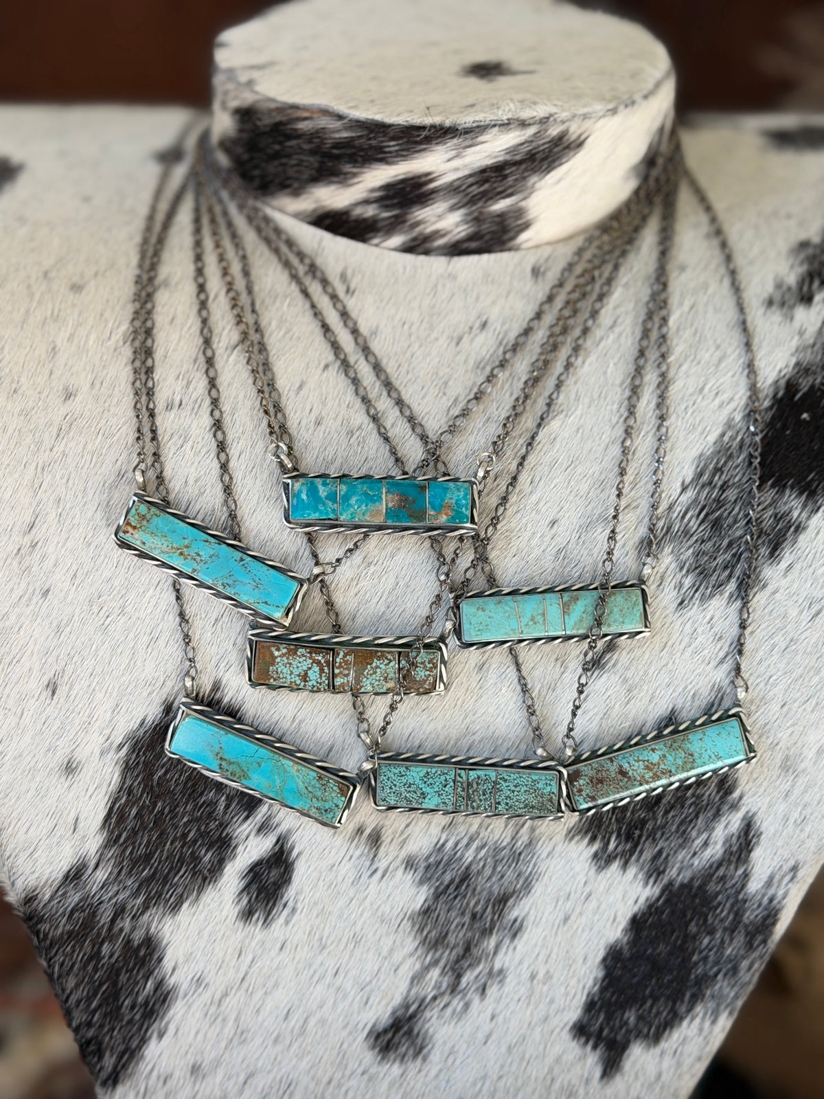 Steve Francisco Mine 8 Turquoise Bar Necklace – Native Made 925 Sterling Silver | 18"
