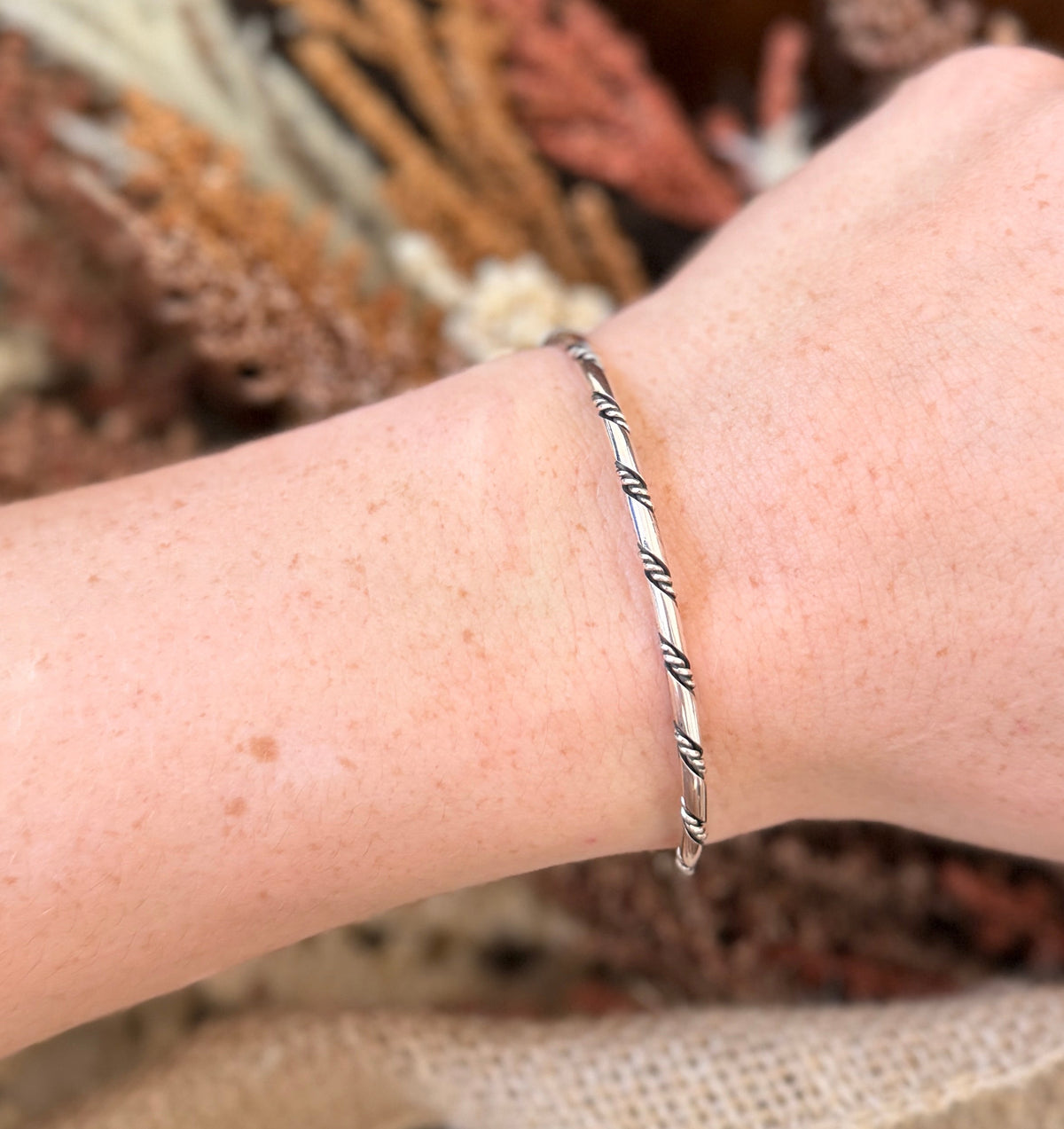 Elaine Tahe Sterling Silver Twist Stacker Cuff – Native Made 925 Sterling
