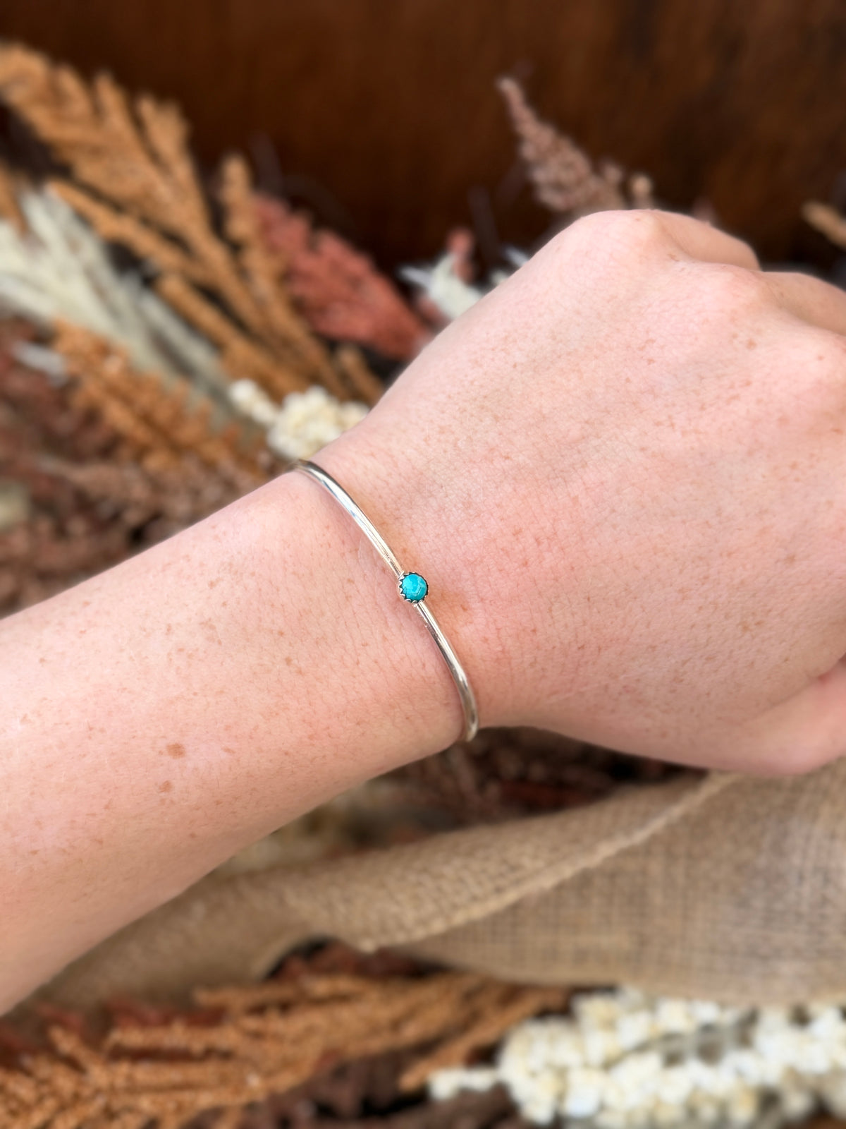 Kingman Turquoise Stacker Cuff – Native Made 925 Sterling Silver- Signed GS