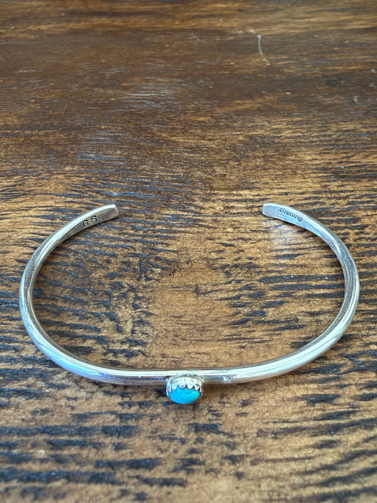 Kingman Turquoise Stacker Cuff – Native Made 925 Sterling Silver- Signed GS