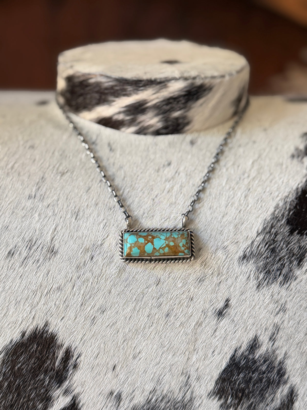 Chassity Belone Number 8 Turquoise 16" Bar Necklace – Native Made 925 Sterling Silver
