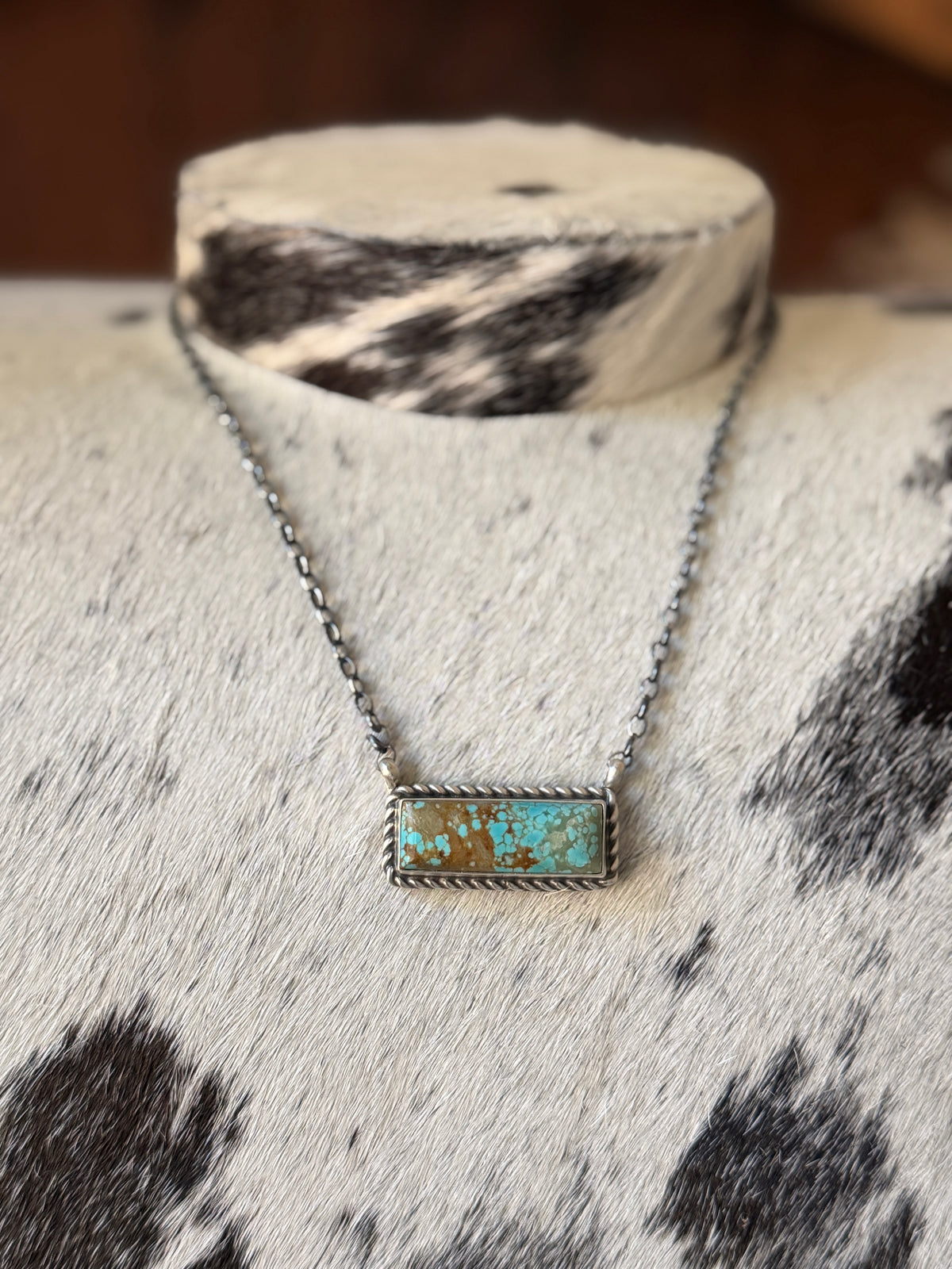 Chassity Belone Number 8 Turquoise 16" Bar Necklace – Native Made 925 Sterling Silver