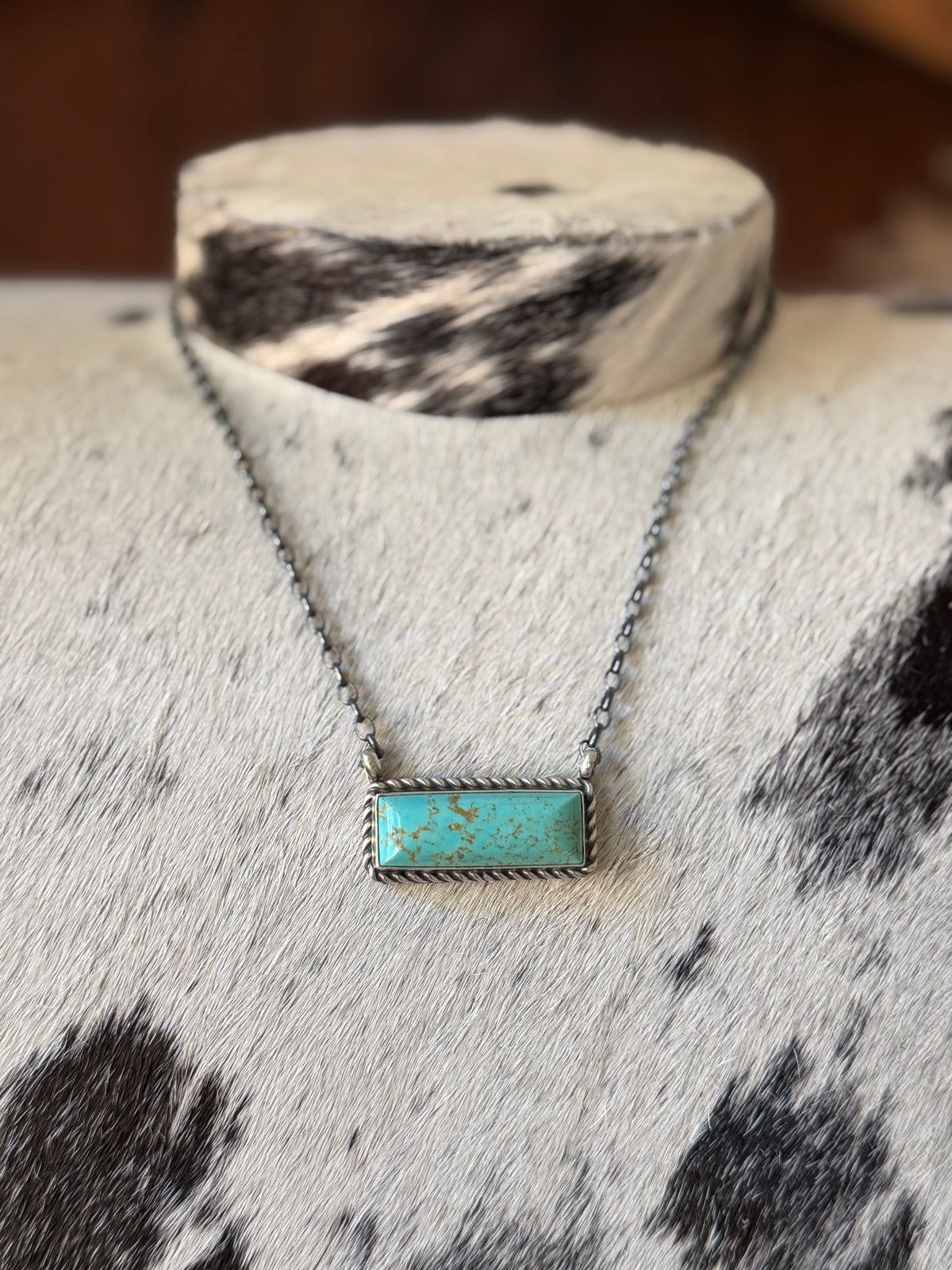 Chassity Belone Number 8 Turquoise 16" Bar Necklace – Native Made 925 Sterling Silver