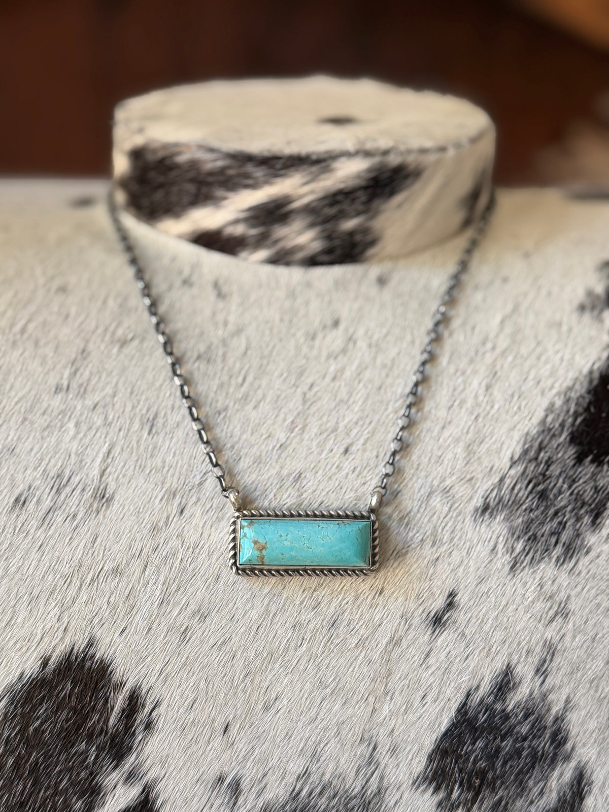 Chassity Belone Number 8 Turquoise 16" Bar Necklace – Native Made 925 Sterling Silver