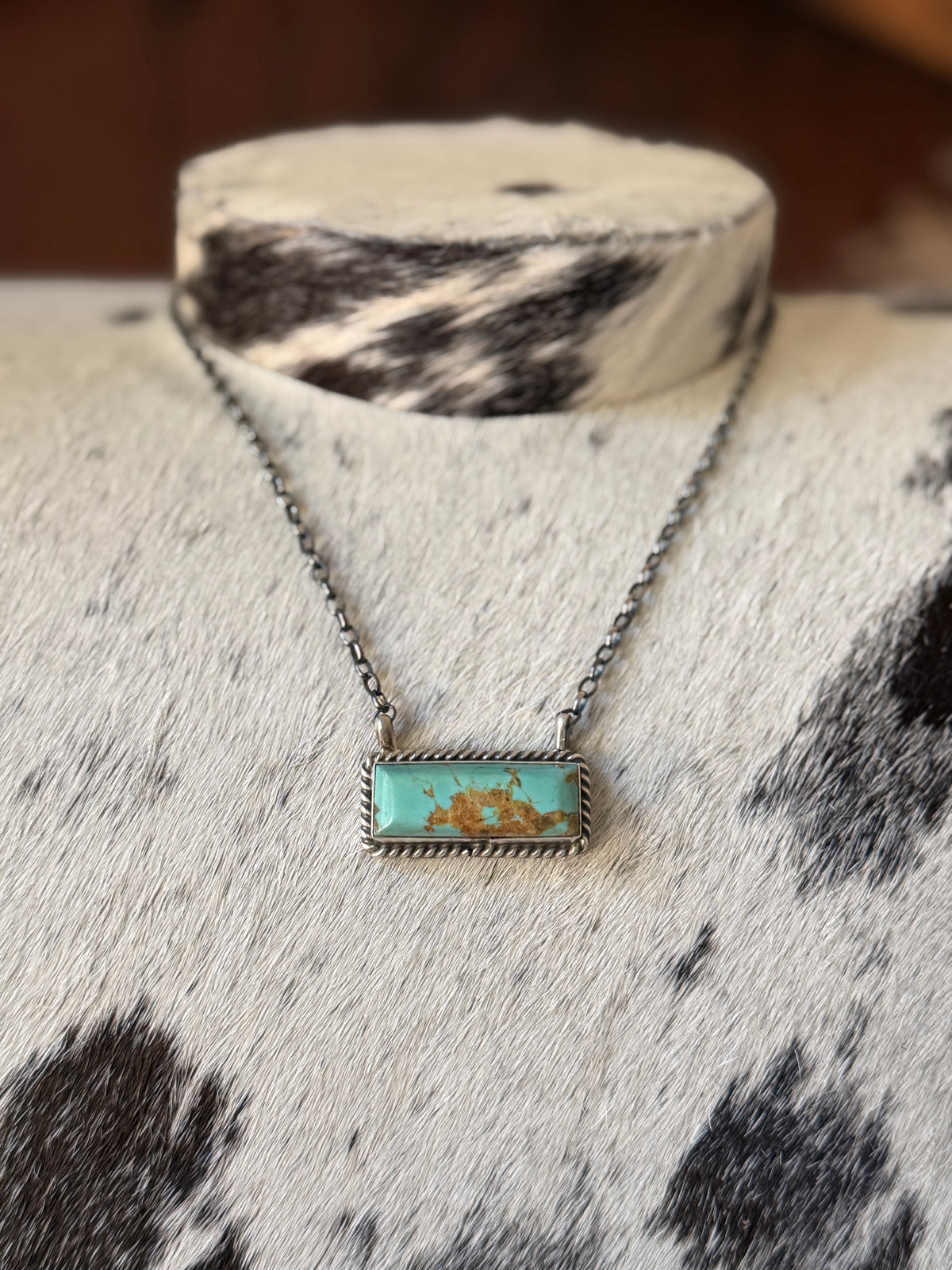 Chassity Belone Number 8 Turquoise 16" Bar Necklace – Native Made 925 Sterling Silver