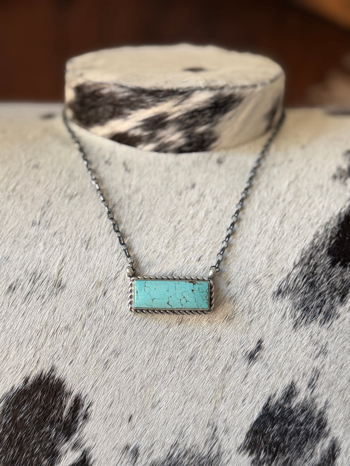 Chassity Belone Number 8 Turquoise 16" Bar Necklace – Native Made 925 Sterling Silver