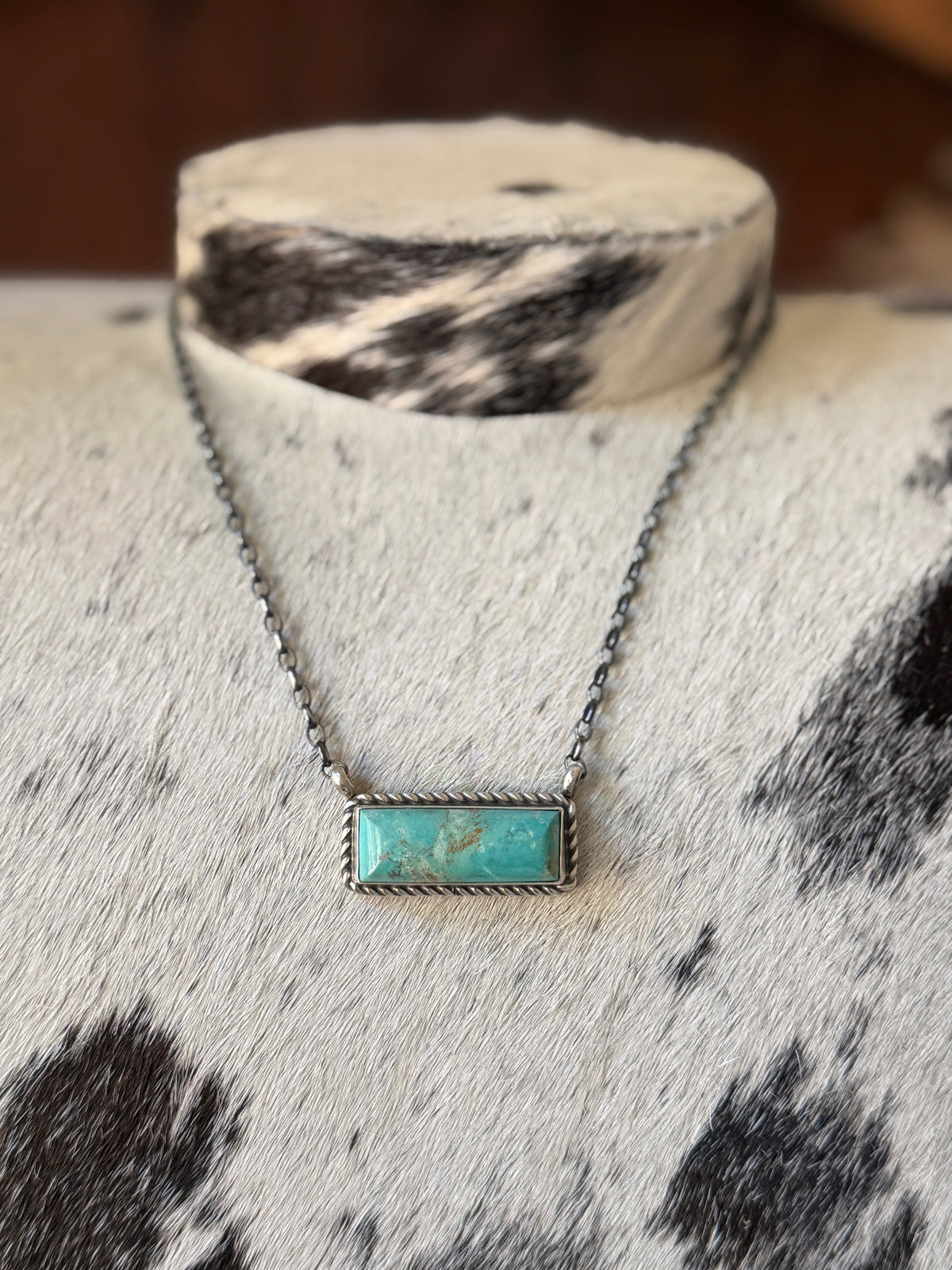 Chassity Belone Number 8 Turquoise 16" Bar Necklace – Native Made 925 Sterling Silver