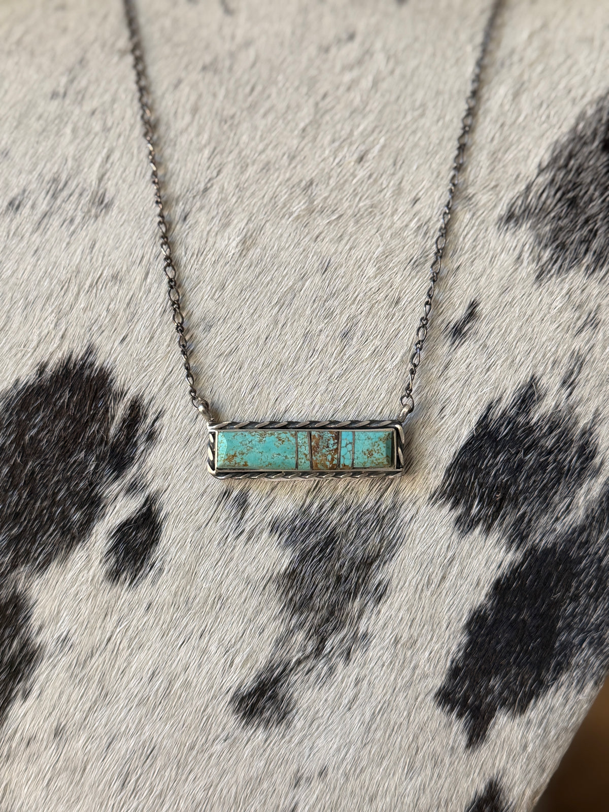 Steve Francisco Mine 8 Turquoise Bar Necklace – Native Made 925 Sterling Silver | 18"