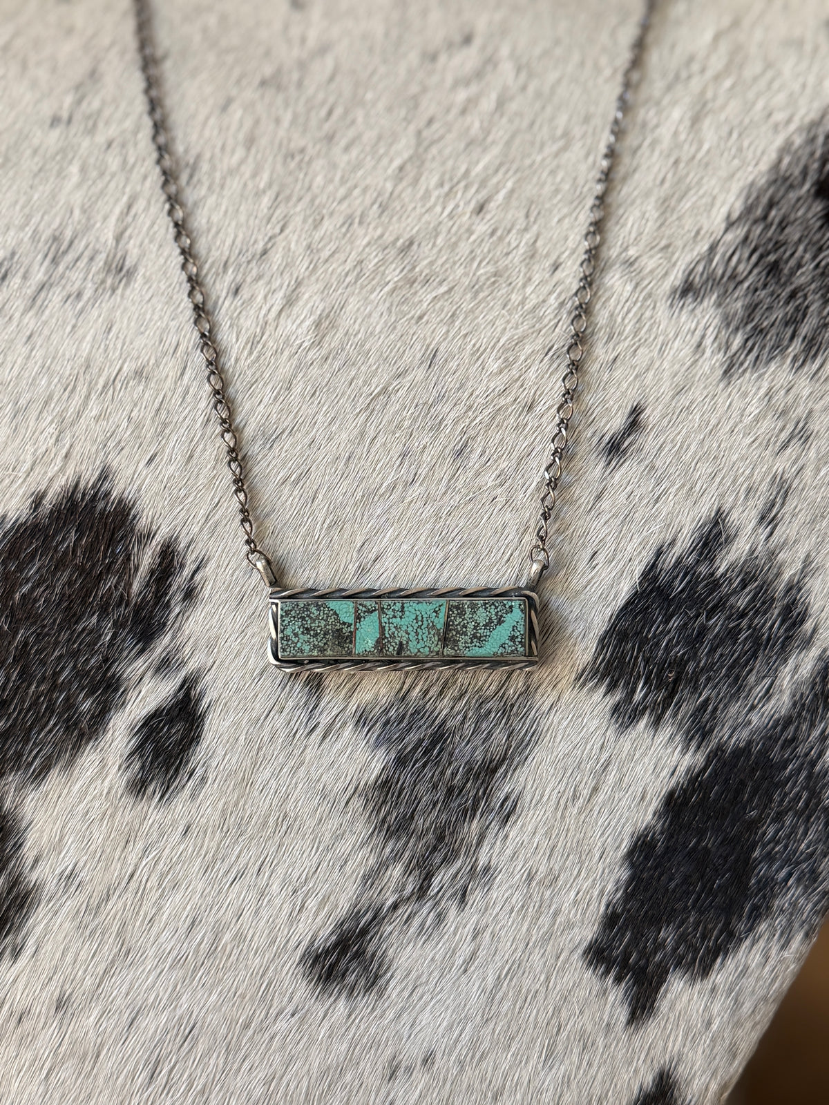 Steve Francisco Mine 8 Turquoise Bar Necklace – Native Made 925 Sterling Silver | 18"