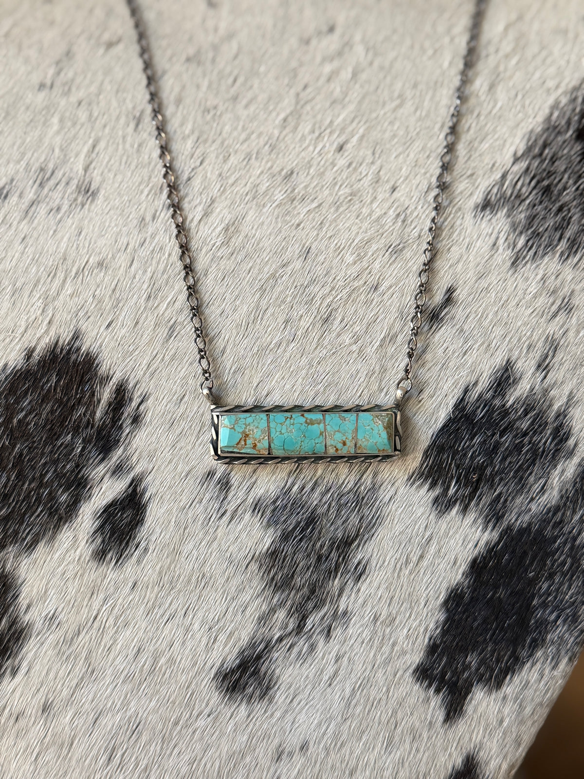 Steve Francisco Mine 8 Turquoise Bar Necklace – Native Made 925 Sterling Silver | 18"