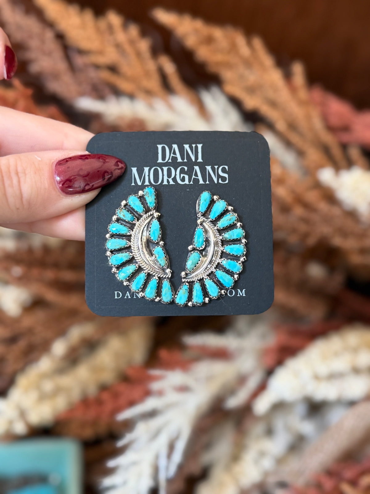 Joan Begay Kingman Turquoise Half Cluster Earrings | Native Made 925 Sterling Silver