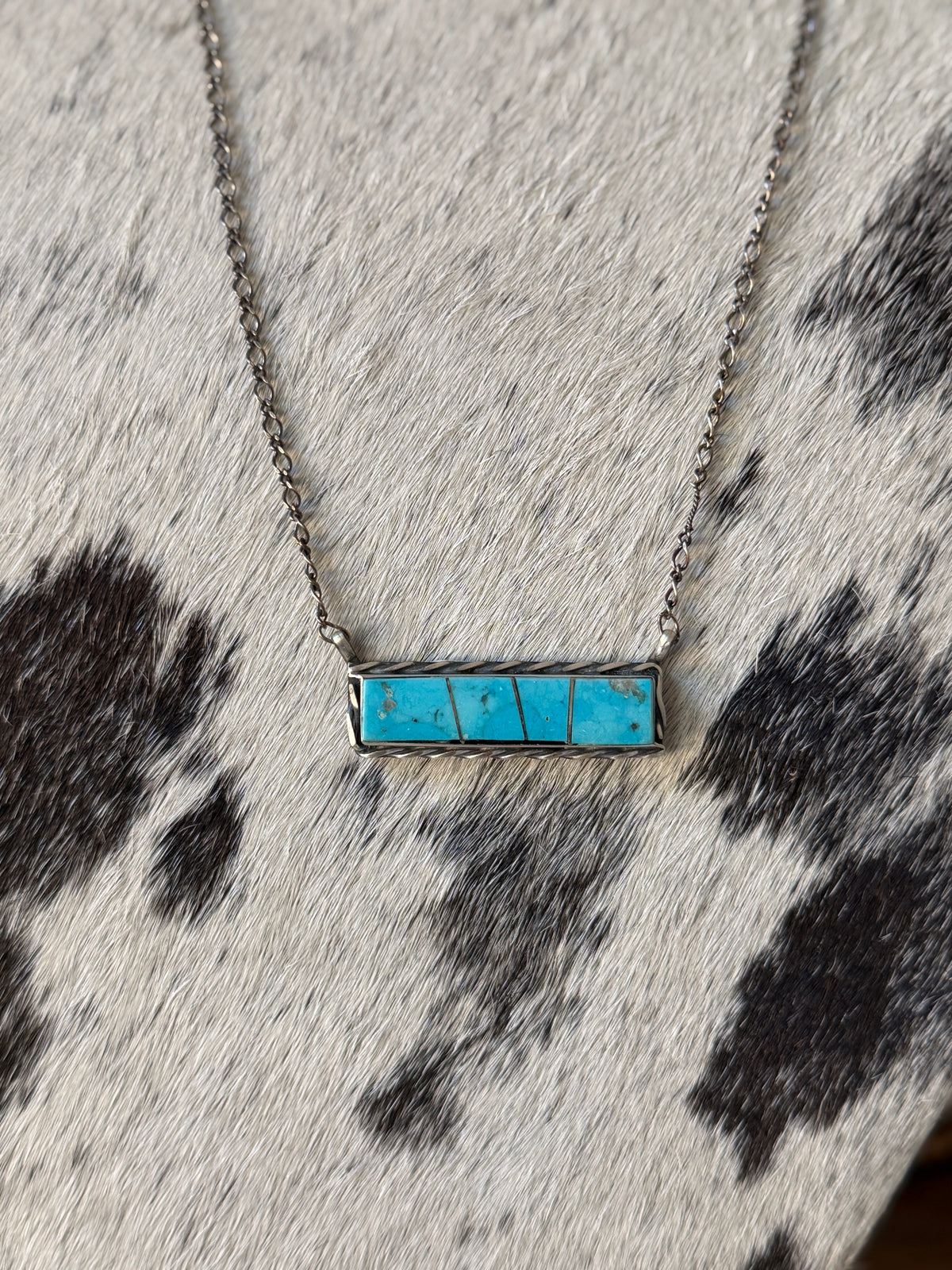 Steve Francisco Kingman Turquoise Bar Necklace – Native Made 925 Sterling Silver | 18"
