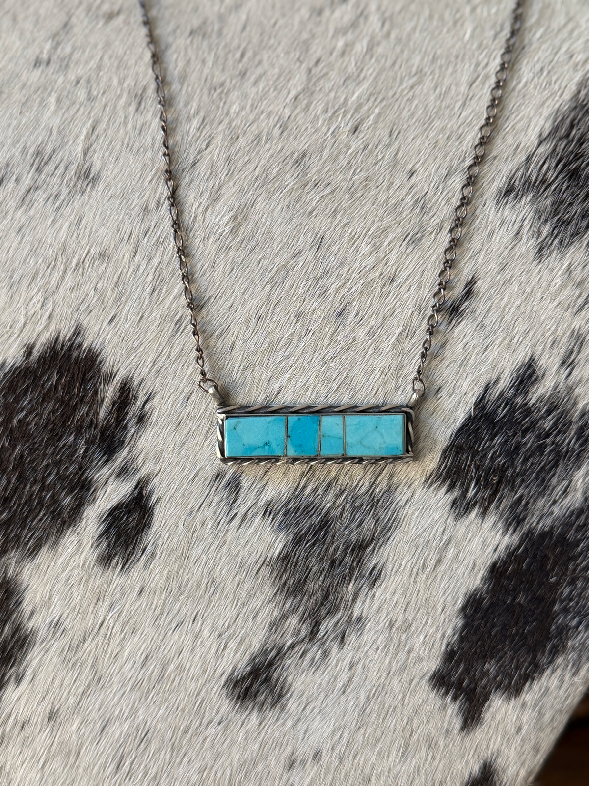 Steve Francisco Kingman Turquoise Bar Necklace – Native Made 925 Sterling Silver | 18"