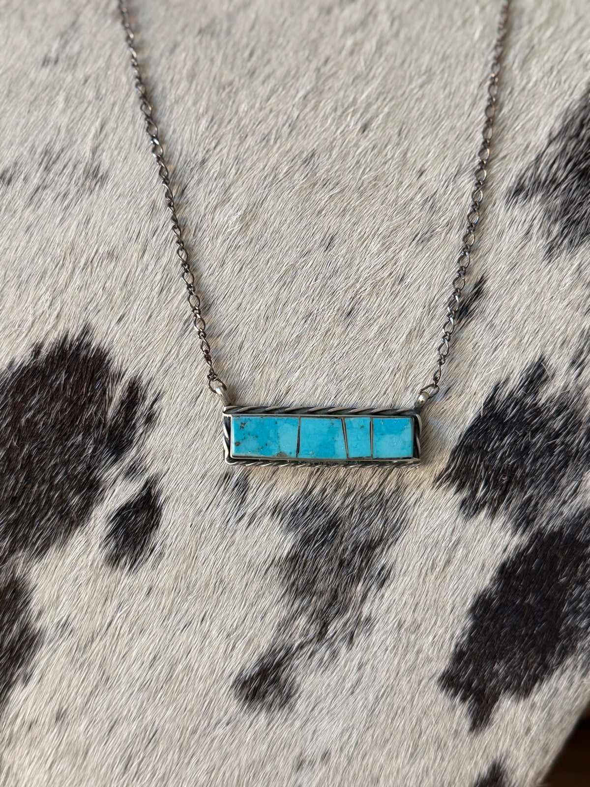 Steve Francisco Kingman Turquoise Bar Necklace – Native Made 925 Sterling Silver | 18"
