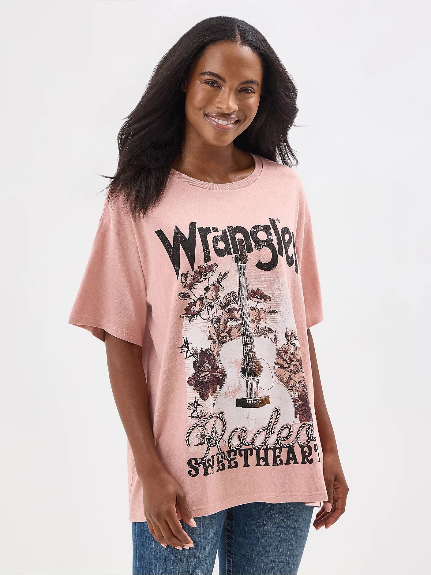 Wrangler Women’s Western Graphic Oversized Tee – Misty Rose