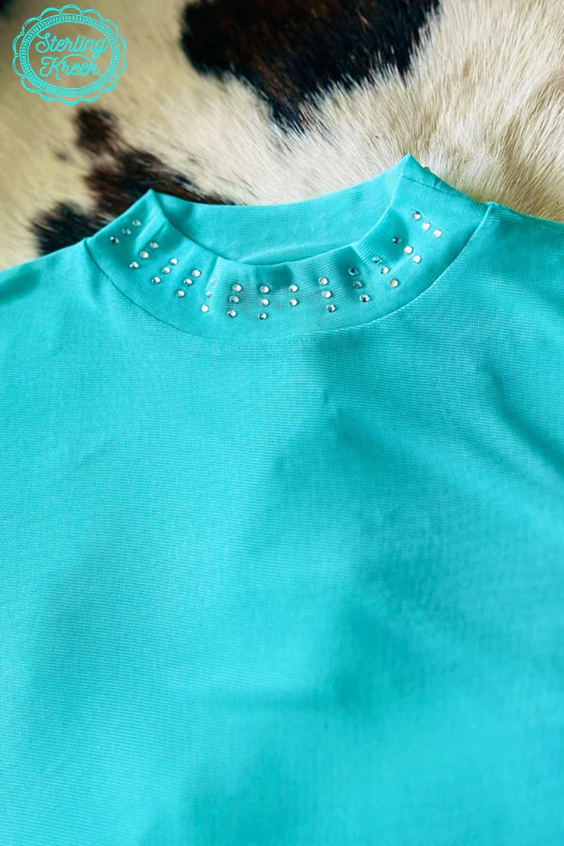 Celeste Turquoise Mesh Sleeve Top