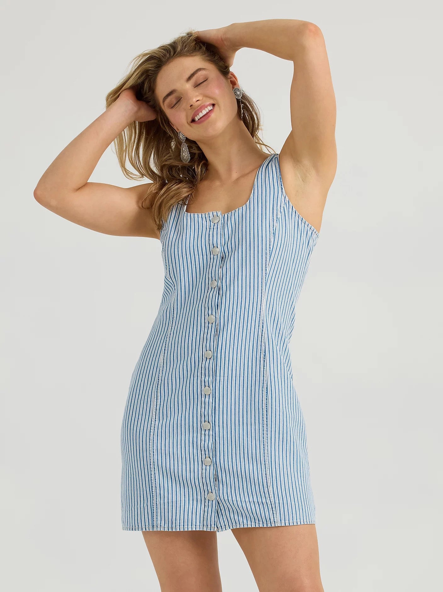 Women's Wrangler® Western Button-Down Denim Dress in Railroad Stripe