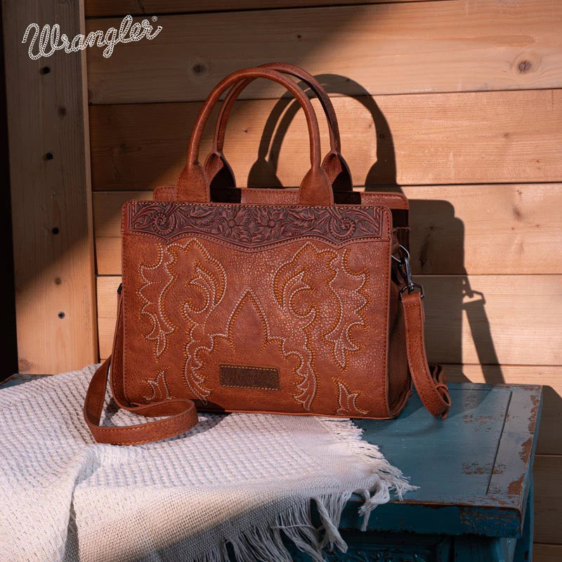 Wrangler Embroidered Boot Scroll Tote Crossbody Bag