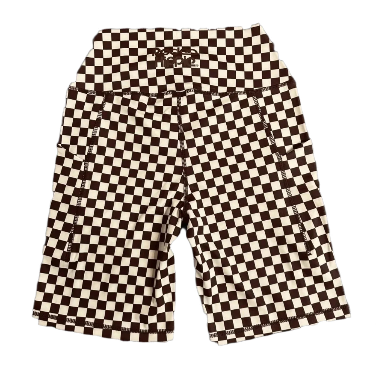 High-Waisted Brown Checkered Biker Shorts