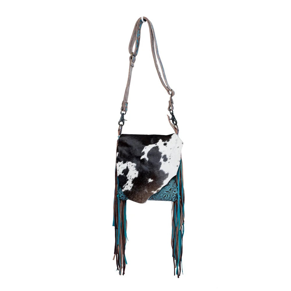 Cobalt Blue Concealed Carry Fringe Bag with Cowhide and Tooled Leather