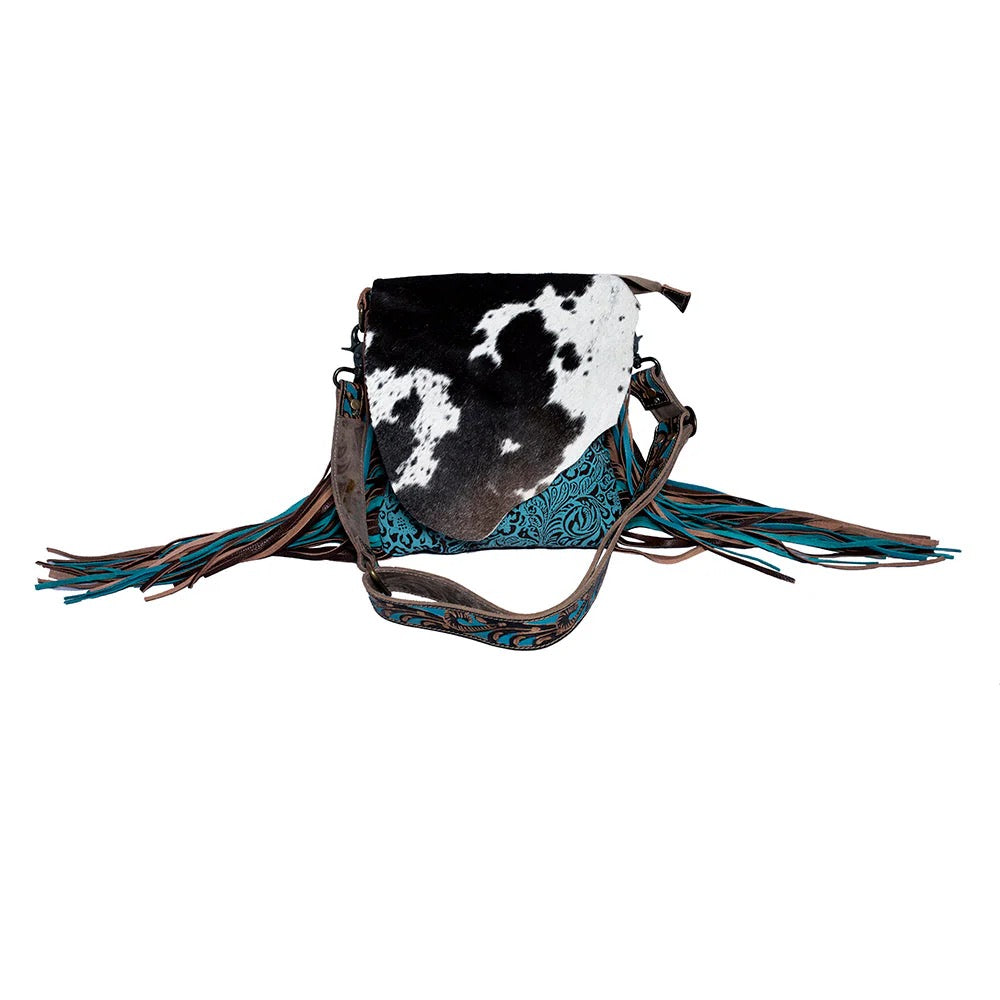 Cobalt Blue Concealed Carry Fringe Bag with Cowhide and Tooled Leather