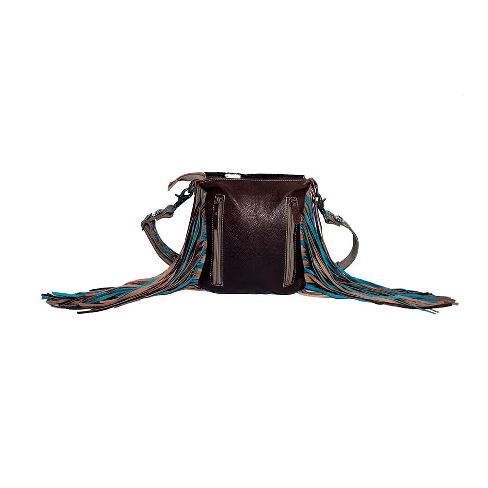 Cobalt Blue Concealed Carry Fringe Bag with Cowhide and Tooled Leather