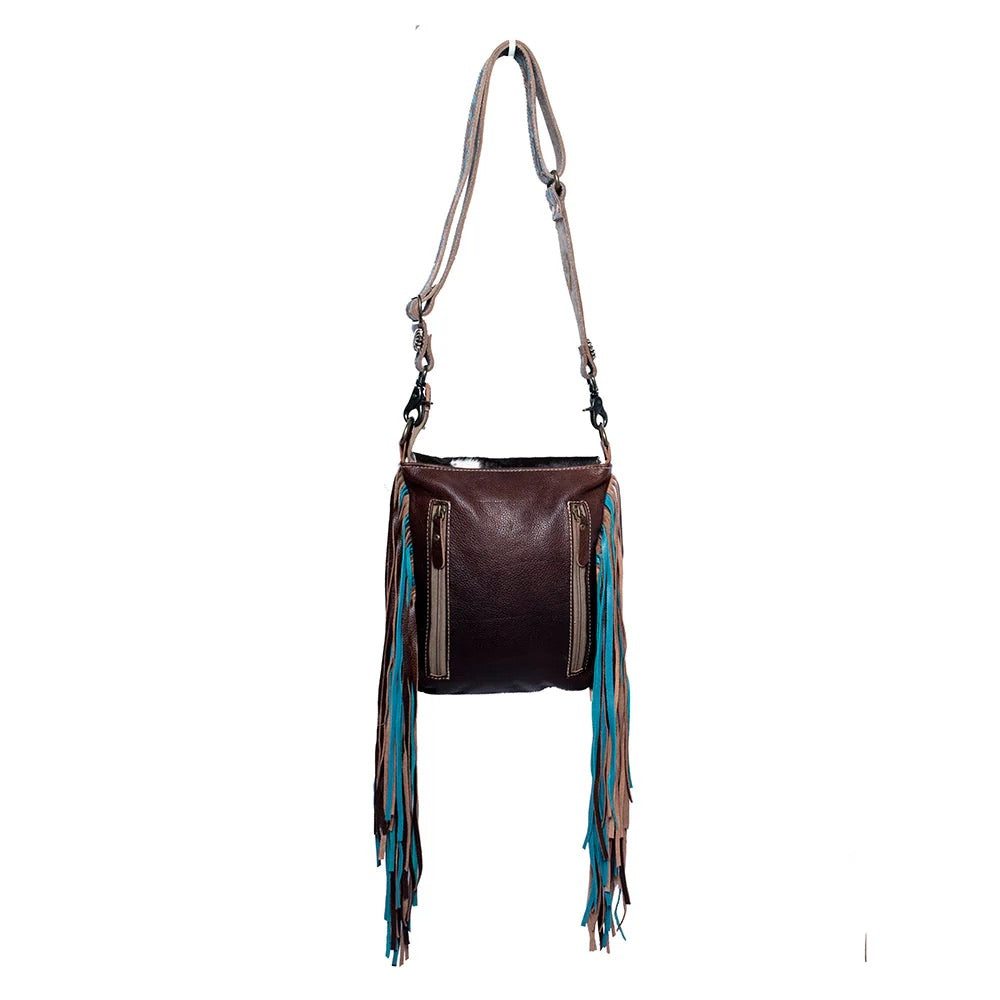 Cobalt Blue Concealed Carry Fringe Bag with Cowhide and Tooled Leather