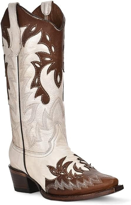 Circle G by Corral Pearl White/Cognac Overlay Women's Snip Toe Western Boots