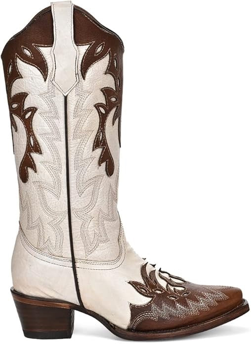 Circle G by Corral Pearl White/Cognac Overlay Women's Snip Toe Western Boots