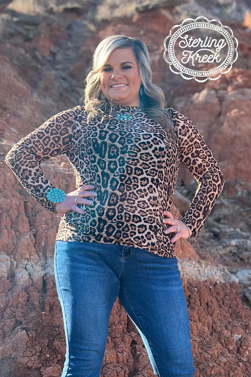 Hear Me Roar Sheer Leopard Print Long Sleeve Mesh Top