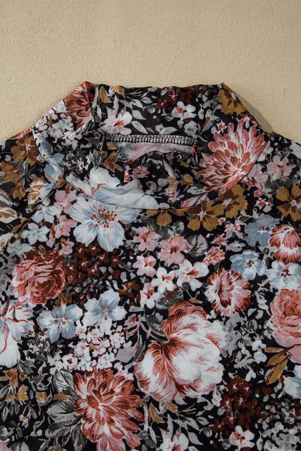 Floral High Neck Mesh Womans Blouse