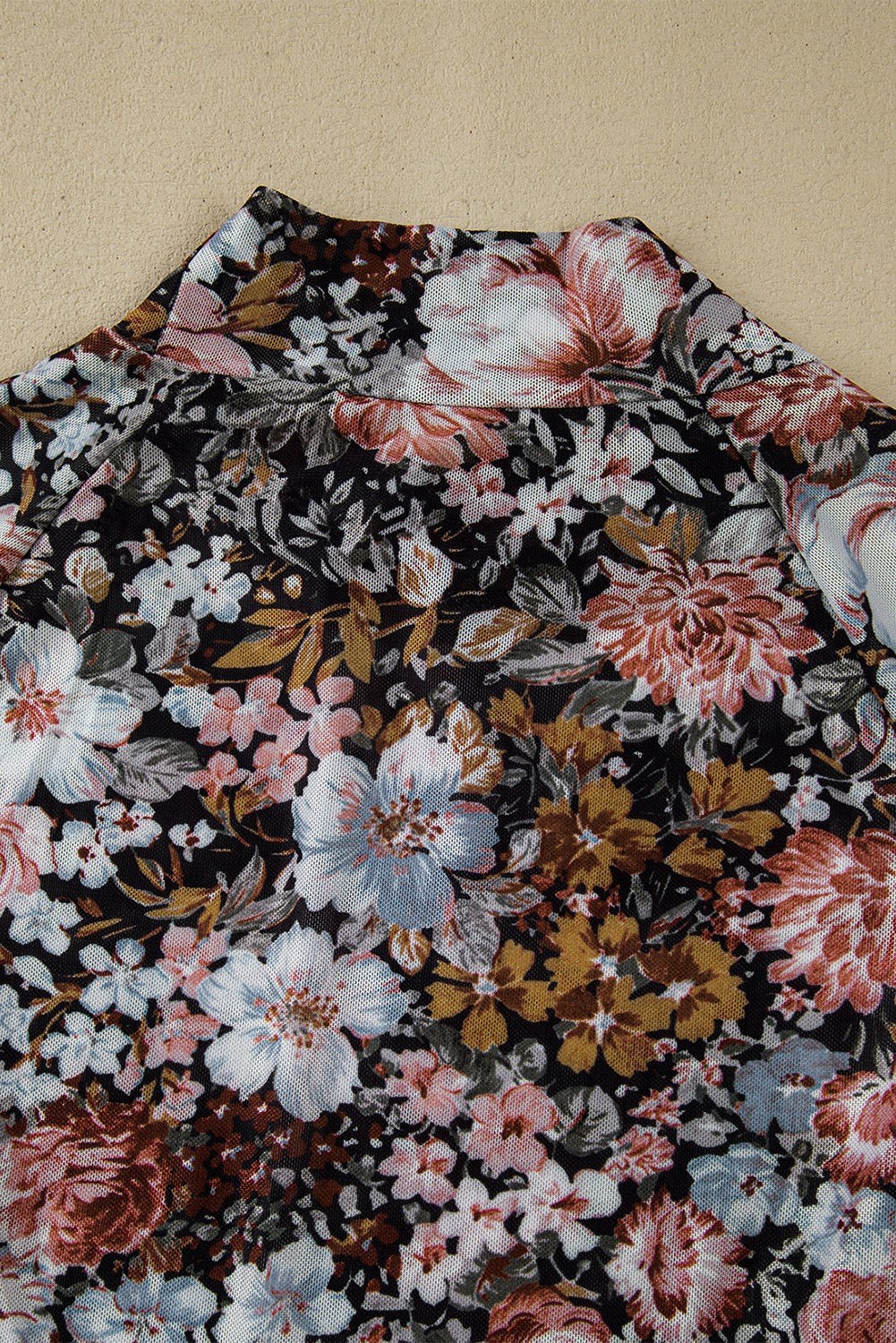 Floral High Neck Mesh Womans Blouse