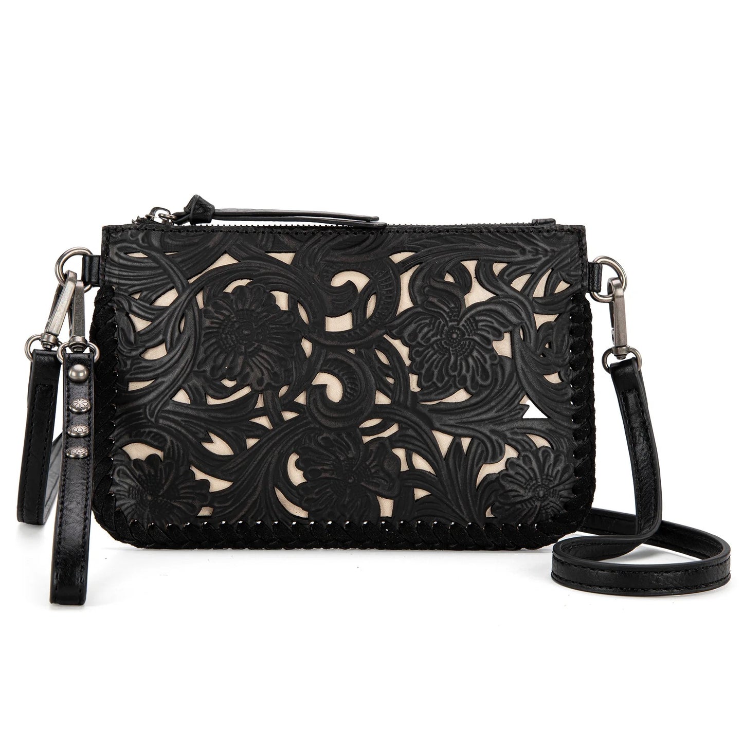 Trinity Ranch Leather Floral Tooled Collection Clutch Crossbody