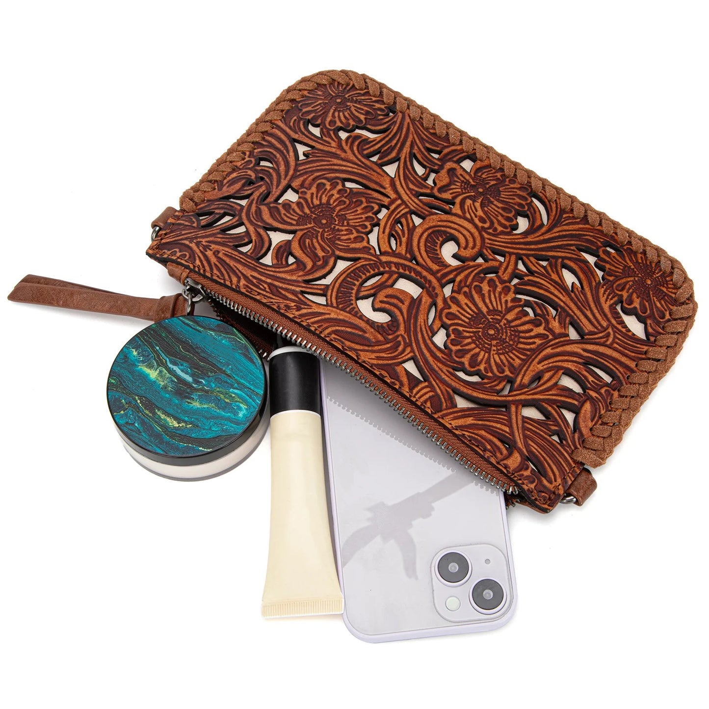 Trinity Ranch Leather Floral Tooled Collection Clutch Crossbody