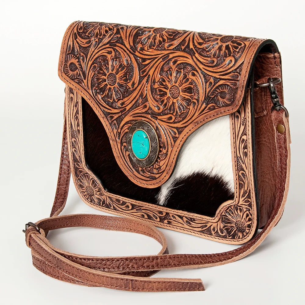 American Darling Genuine Hair-On Hide Leather Crossbody Bag – Western Handcrafted Shoulder Purse