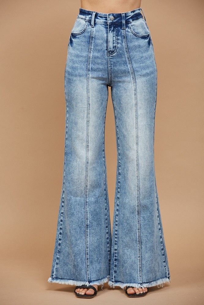 Wide Leg Light Wash Palazzo Fit with Central Inseam Detail Woman's Jeans