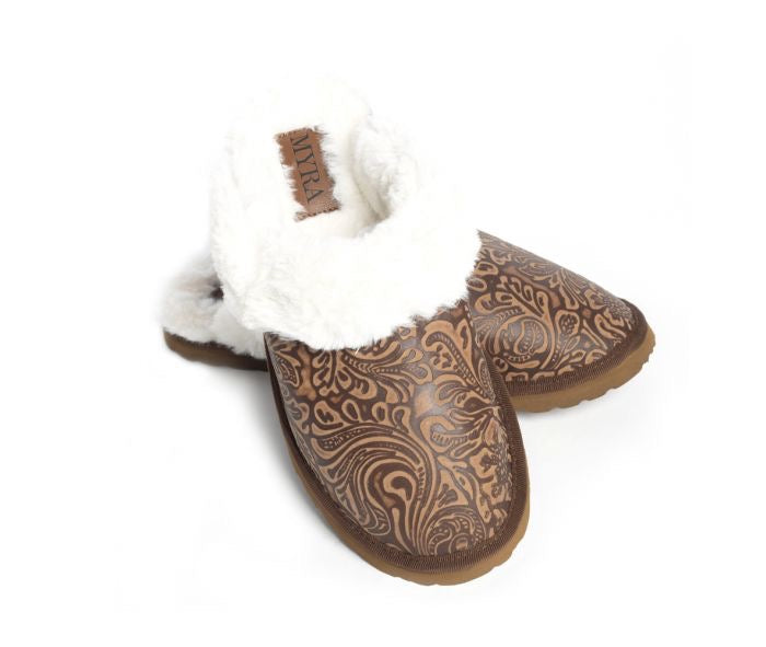 Classic Lined Brown Leather Slippers