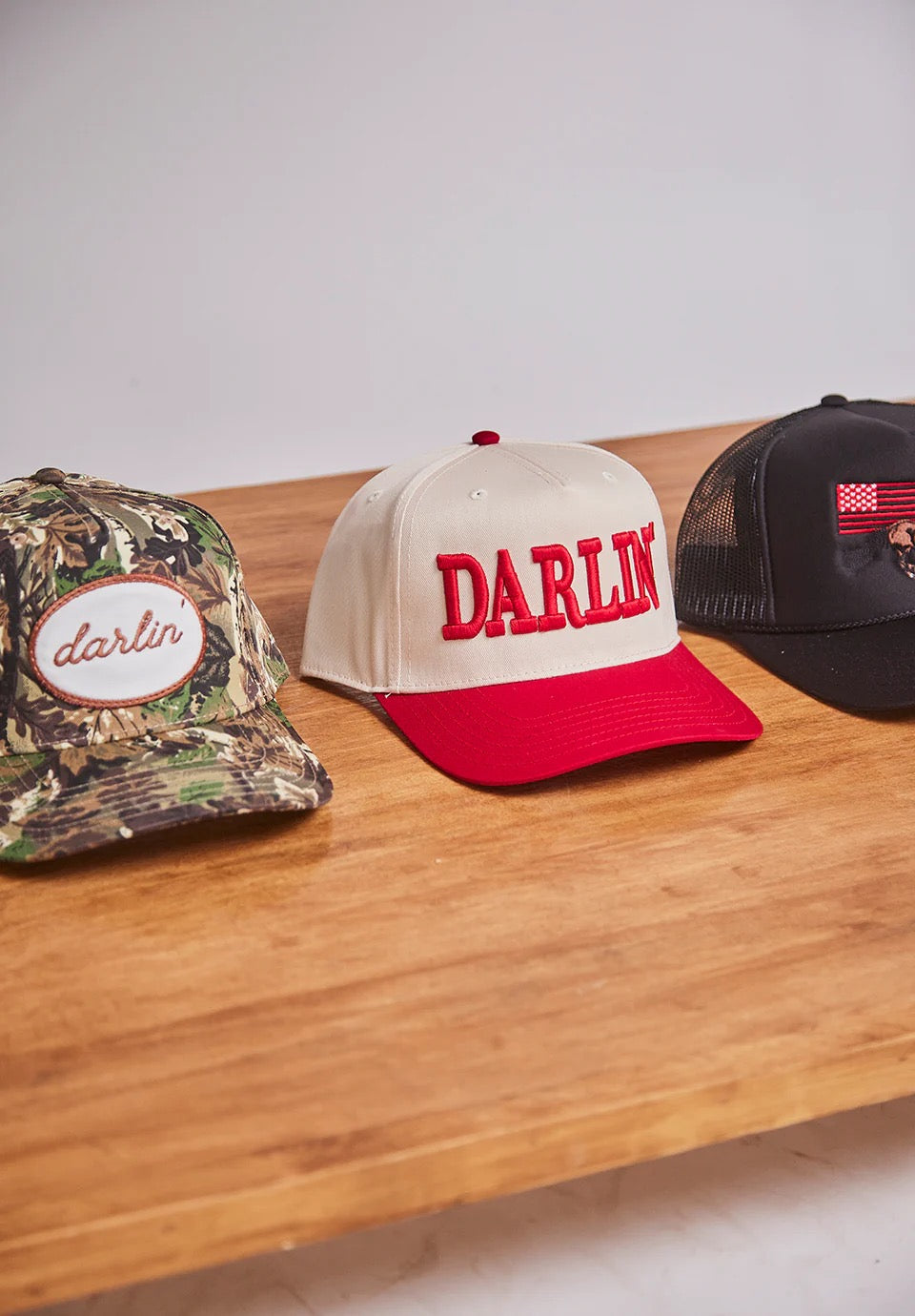 Darlin' Snapback Cream and Red Hat