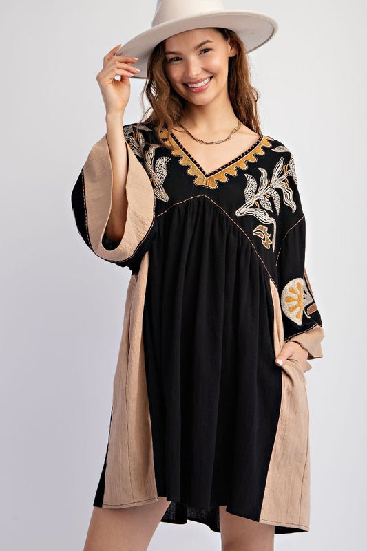 Embroidered Poly Linen Woven Dress