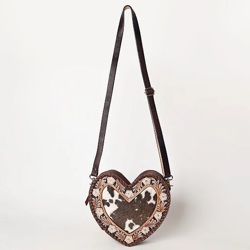 American Darling Genuine Leather Heart Shaped Crossbody Purse