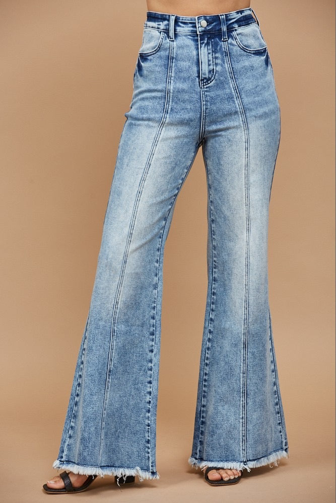 Wide Leg Light Wash Palazzo Fit with Central Inseam Detail Woman's Jeans