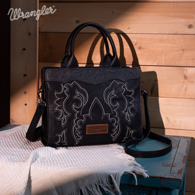 Wrangler Embroidered Boot Scroll Tote Crossbody Bag