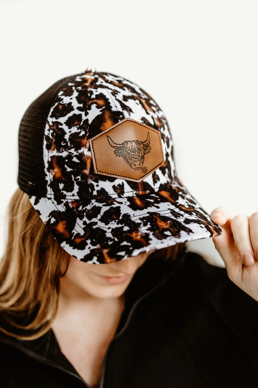 Highland Cow Trucker Hat with Pony Tail Slit