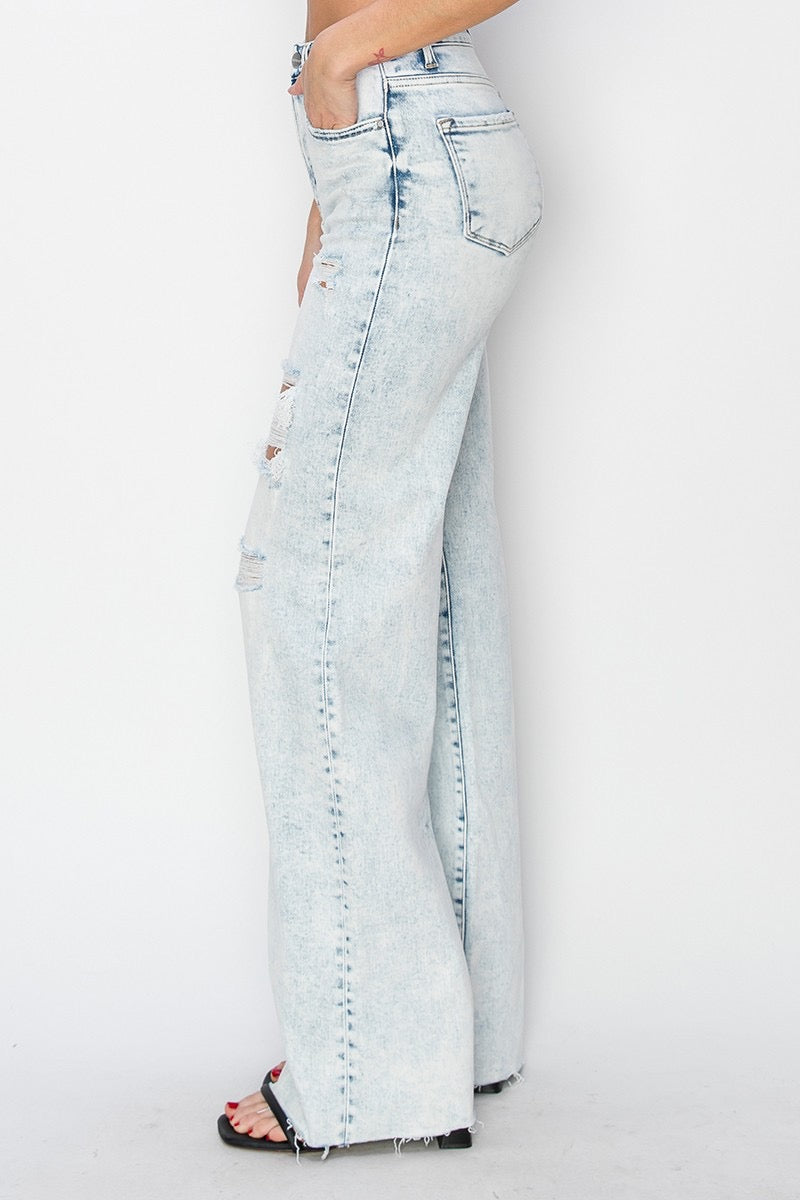 Becca High Rise Distressed Wide Leg Risen Jeans