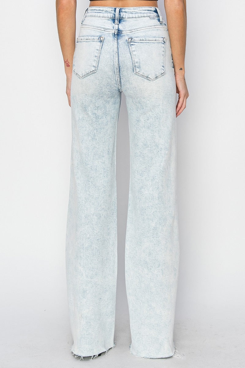 Becca High Rise Distressed Wide Leg Risen Jeans