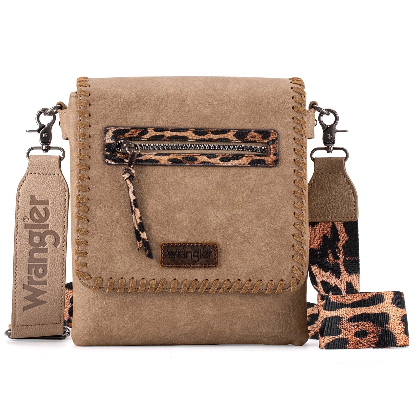 Wrangler Whipstitch Detail Leopard Print Crossbody Bag