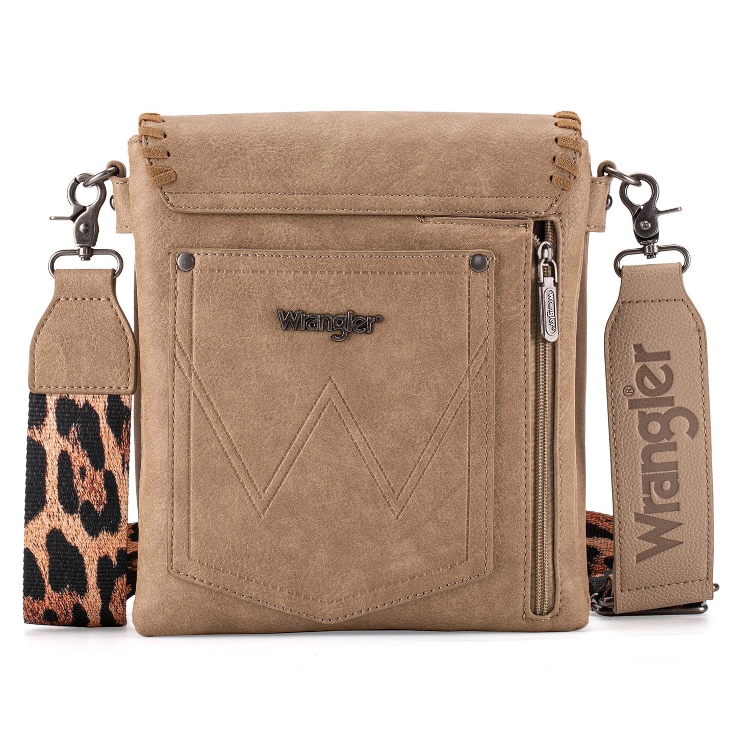 Wrangler Whipstitch Detail Leopard Print Crossbody Bag