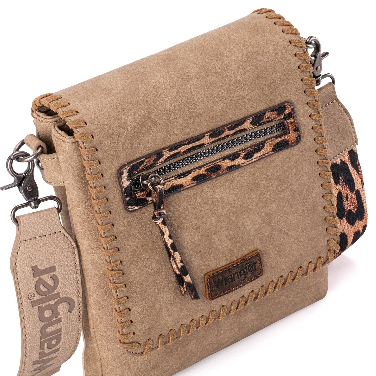 Wrangler Whipstitch Detail Leopard Print Crossbody Bag